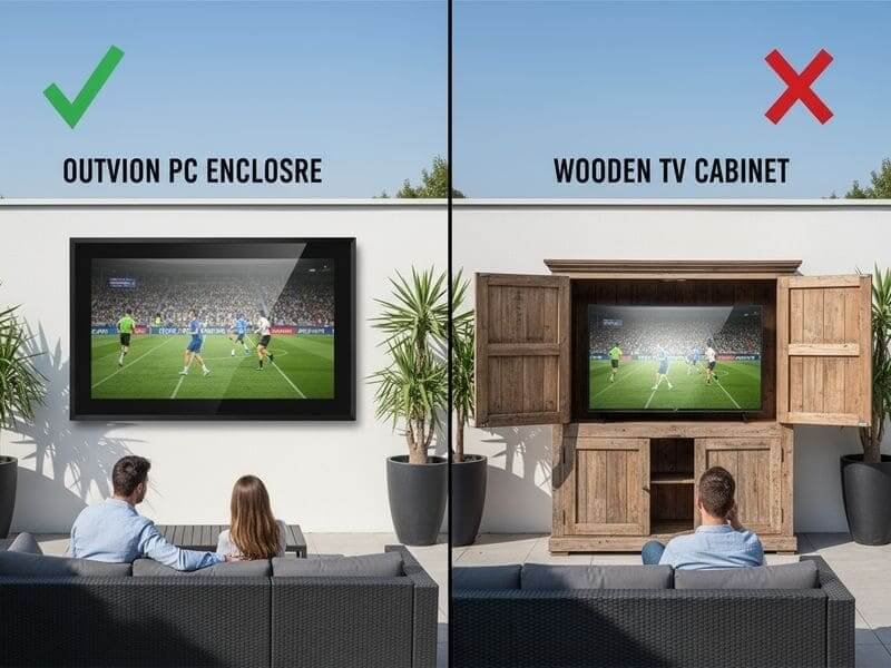 50-55 Inch Outdoor TV Enclosure Compare with Wooden TV Cabinet