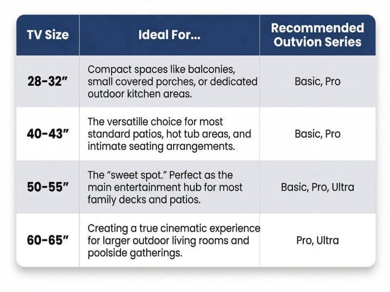Outdoor TV enclosure size guide for different outdoor spaces