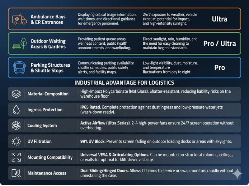 Protective Display Housing designed for warehouse analytics screens in high-humidity environments
