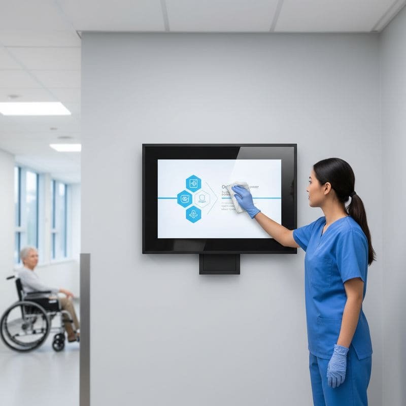 Weatherproof TV enclosure used for hospital digital information display in medical facilities