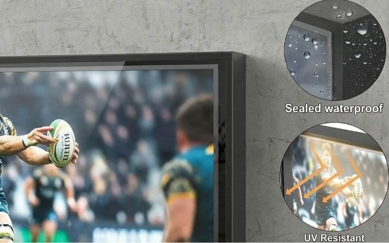 Sealed waterproof and UV-resistant outdoor TV enclosure, weatherproof screen protection for direct-sun and rain exposure