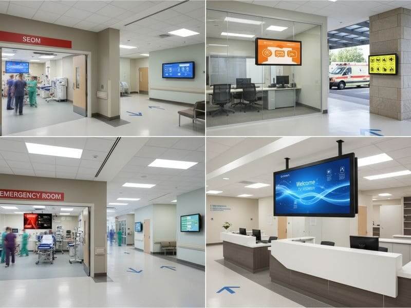 Weatherproof tv enclosure for hospital corridors, ER entrances, and indoor public information displays