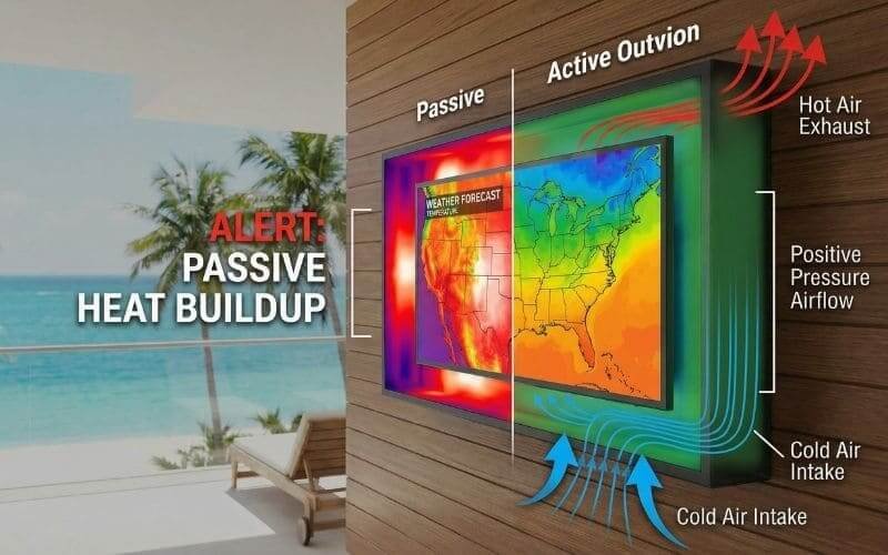 ตู้ทีวีกลางแจ้งที่มีการระบายความร้อนแบบแอคทีฟเทียบกับการออกแบบแบบพาสซีฟ