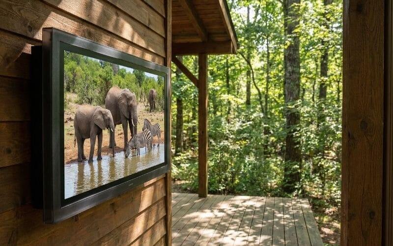 Ulko-TV-kotelo villieläinmajalle – säänkestävä TV-kaappi kosteisiin metsä- ja luontoympäristöihin
