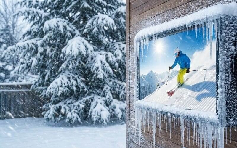 Obudowa telewizora zewnętrznego działająca wyraźnie podczas silnej burzy śnieżnej, ochrona telewizora zewnętrznego przed ekstremalnymi temperaturami