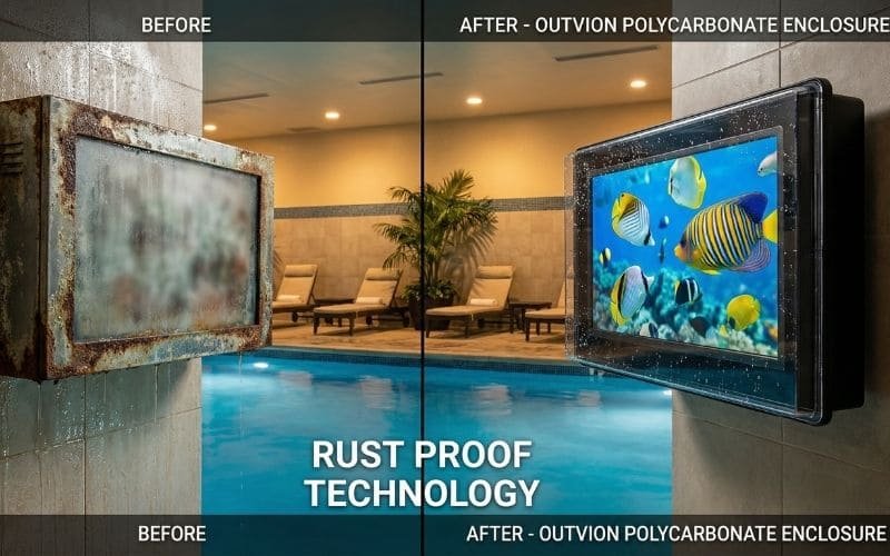 Indoor Pool Corrosion Comparison – Rust-Proof Polycarbonate vs Metal Enclosure