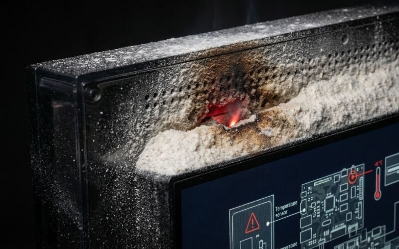 Скопление муки и сахарной пыли приводит к риску перегрева внутри промышленных витрин на пищевых предприятиях.