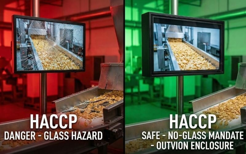 Корпус для цифровых вывесок, соответствующий требованиям HACCP, для линий пищевой промышленности, защита из поликарбоната, предотвращающая загрязнение стекла