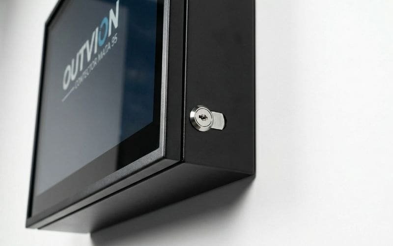 Tamper-proof display enclosure with concealed cables and secure access lock