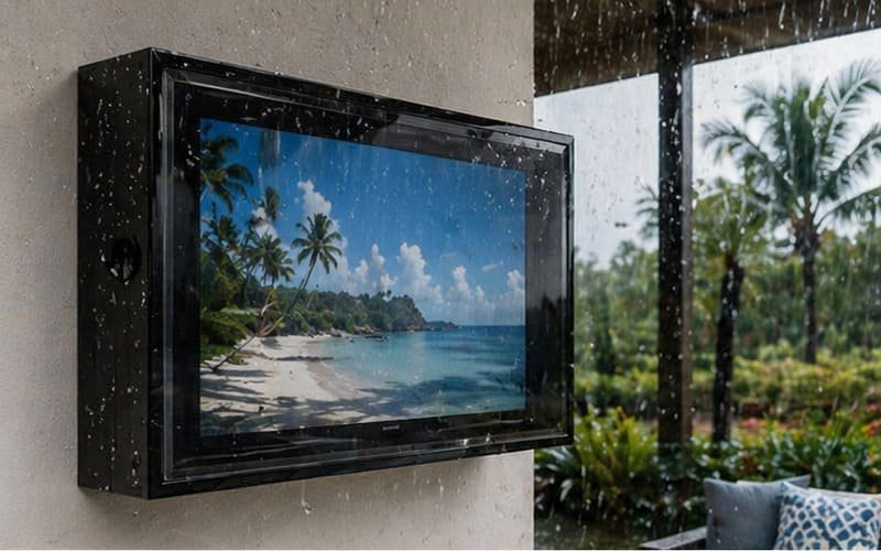 polycarbonate outdoor tv enclosure in a humid coastal environment