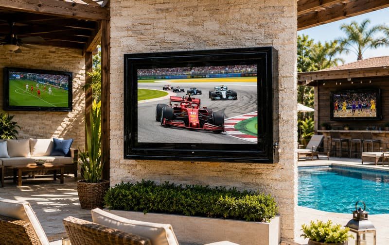 Outdoor TV installations in full shade partial sun and full sun conditions
