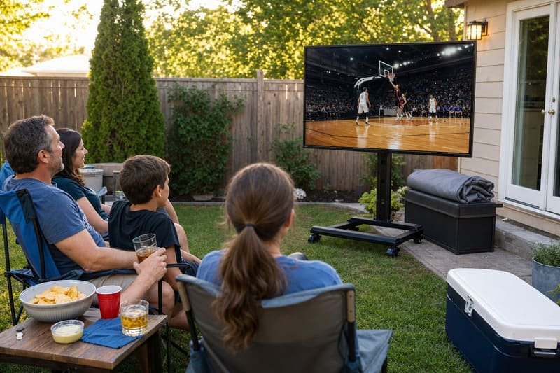 Outdoor TV use duration comparison with a temporary weekend backyard setup