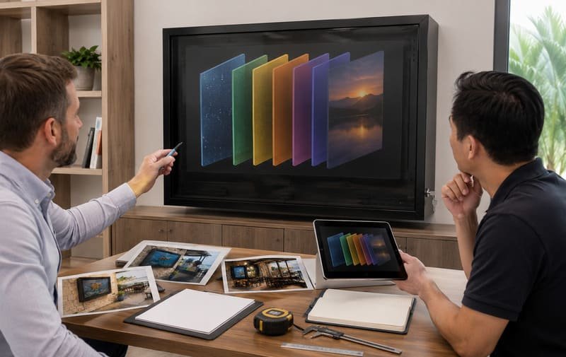 Confine di sostituzione dell'involucro TV impermeabile che mostra schermatura dagli agenti atmosferici, protezione dei cavi, accesso bloccabile e prestazioni invariate del pannello TV