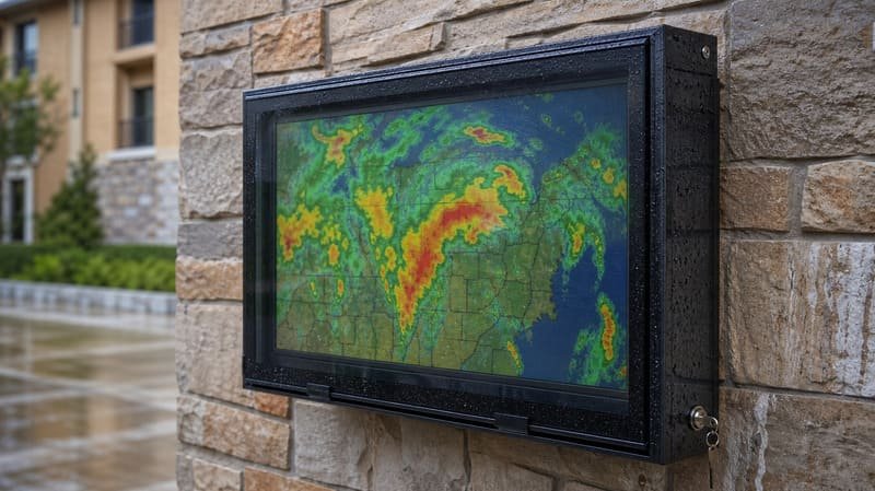 Mühərrikin sızdırmazlığını, kabel çıxışlarını, ventilyator hava axınını və xidmət edilə bilən dizaynı göstərən hava şəraitinə davamlı polikarbonat xarici TV korpusunun quruluşu